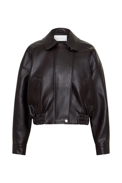 Paige Kunstleder Cropped Jacke - Kirschbraun