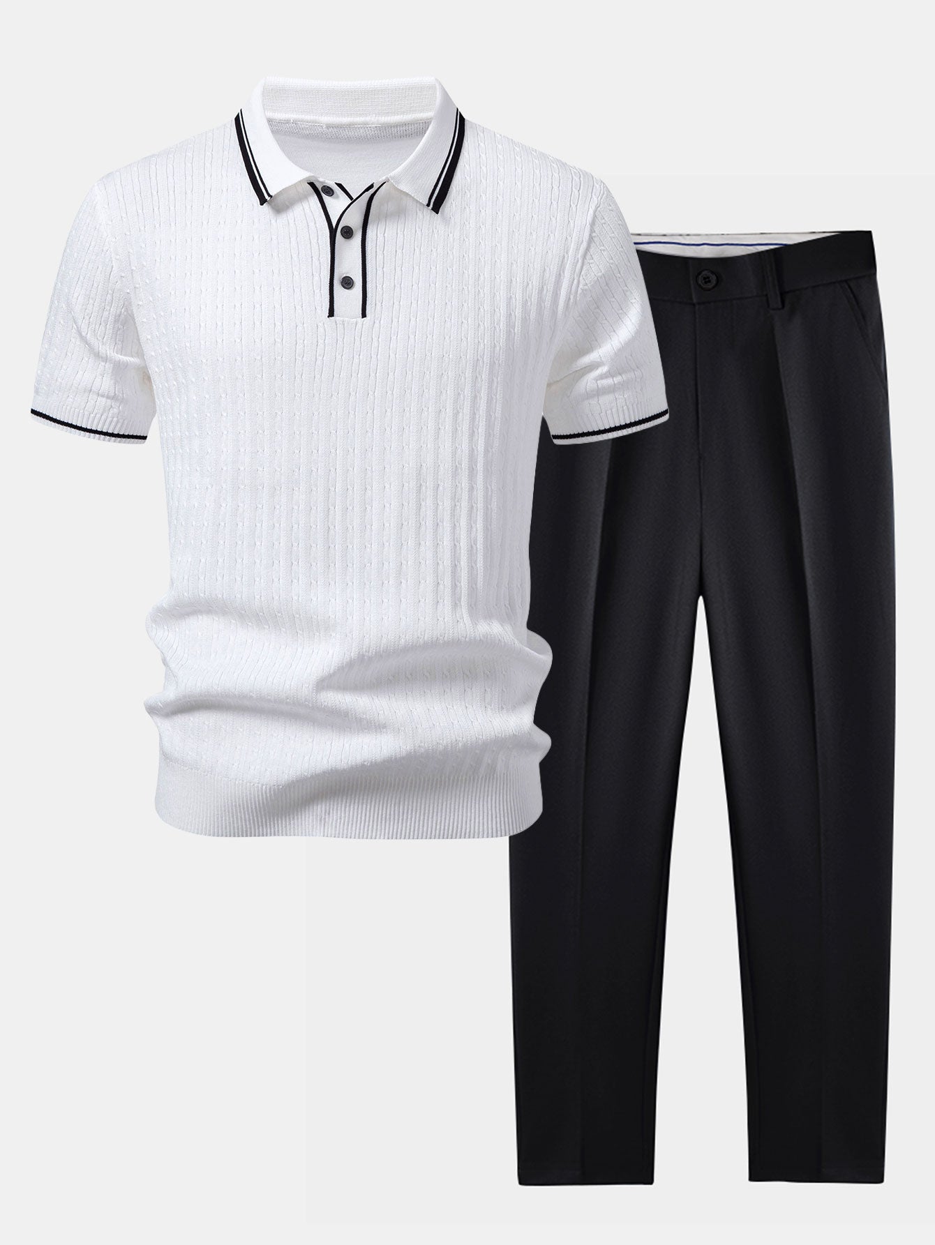 Kontrastbesatz Gedrehtes Jacquard Strick Polo & Slim Fit Tapered Hose