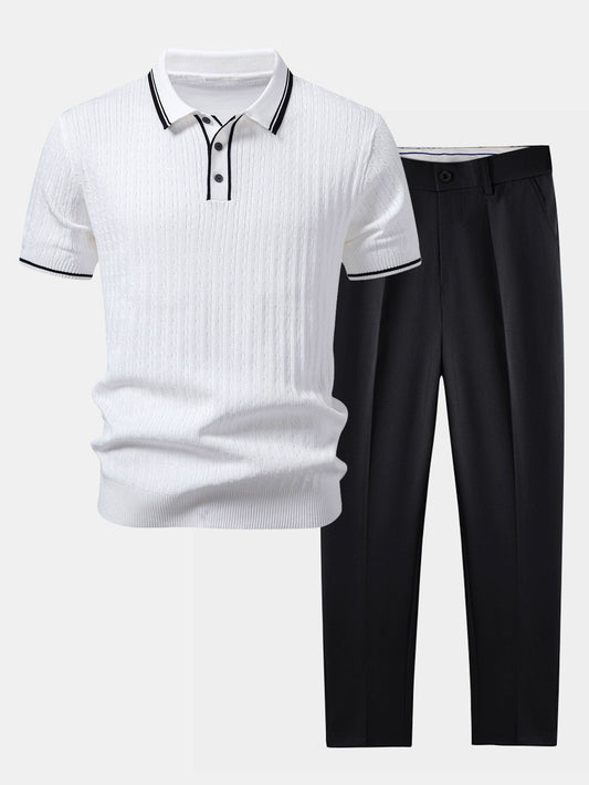 Kontrastbesatz Gedrehtes Jacquard Strick Polo & Slim Fit Tapered Hose