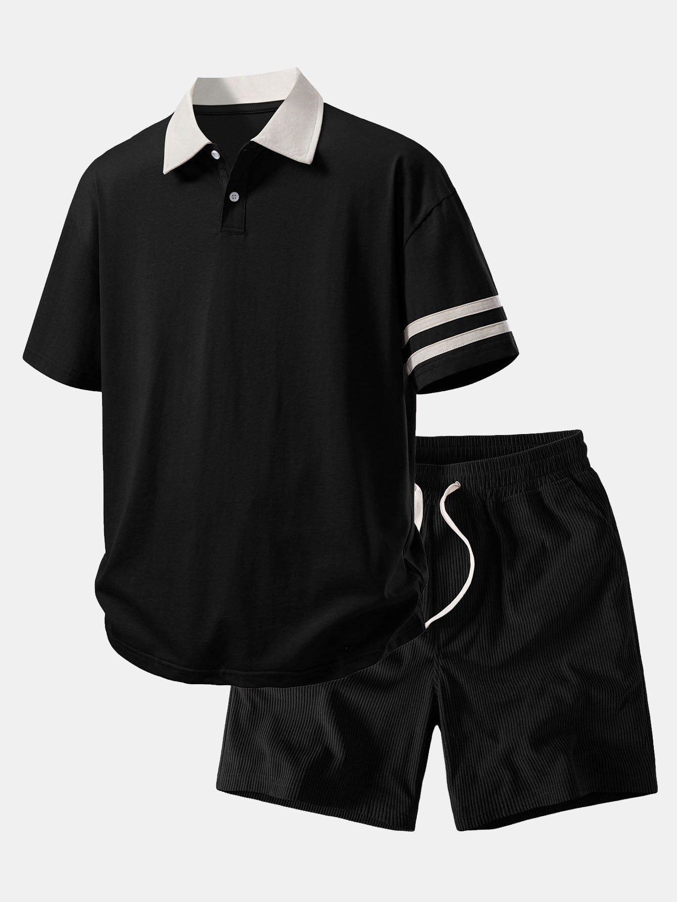Relaxed Fit Polo-Shirt mit Kontrastkragen & Cordshorts 7"