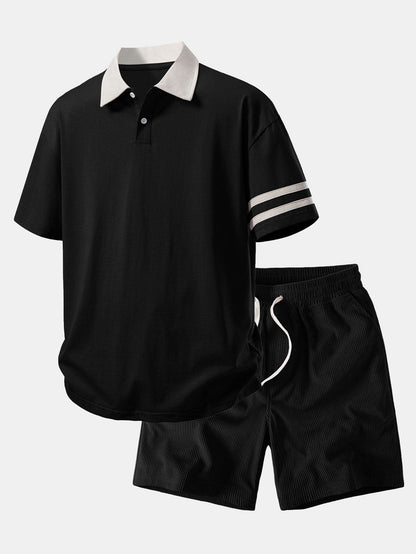 Relaxed Fit Polo-Shirt mit Kontrastkragen & Cordshorts 7"