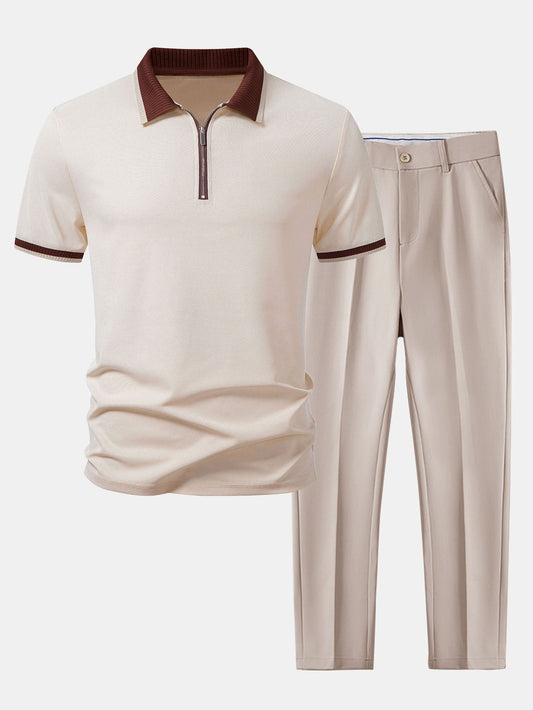 Kontrastbesatz Reißverschluss Polo & Slim Fit Tapered Hose