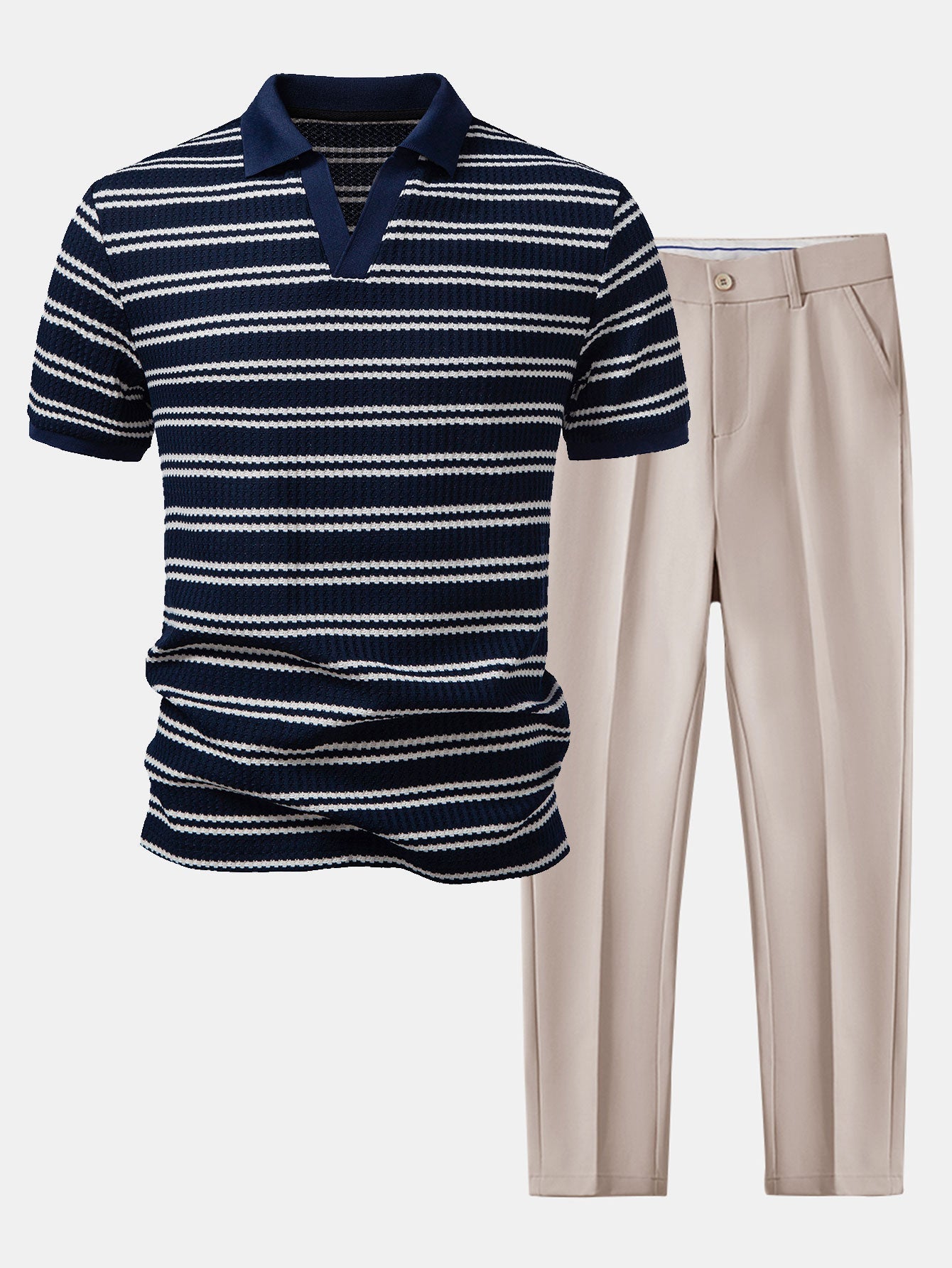 Streifen Waffel Johnny Kragen Polo & Slim Fit Schmal geschnittene Hose