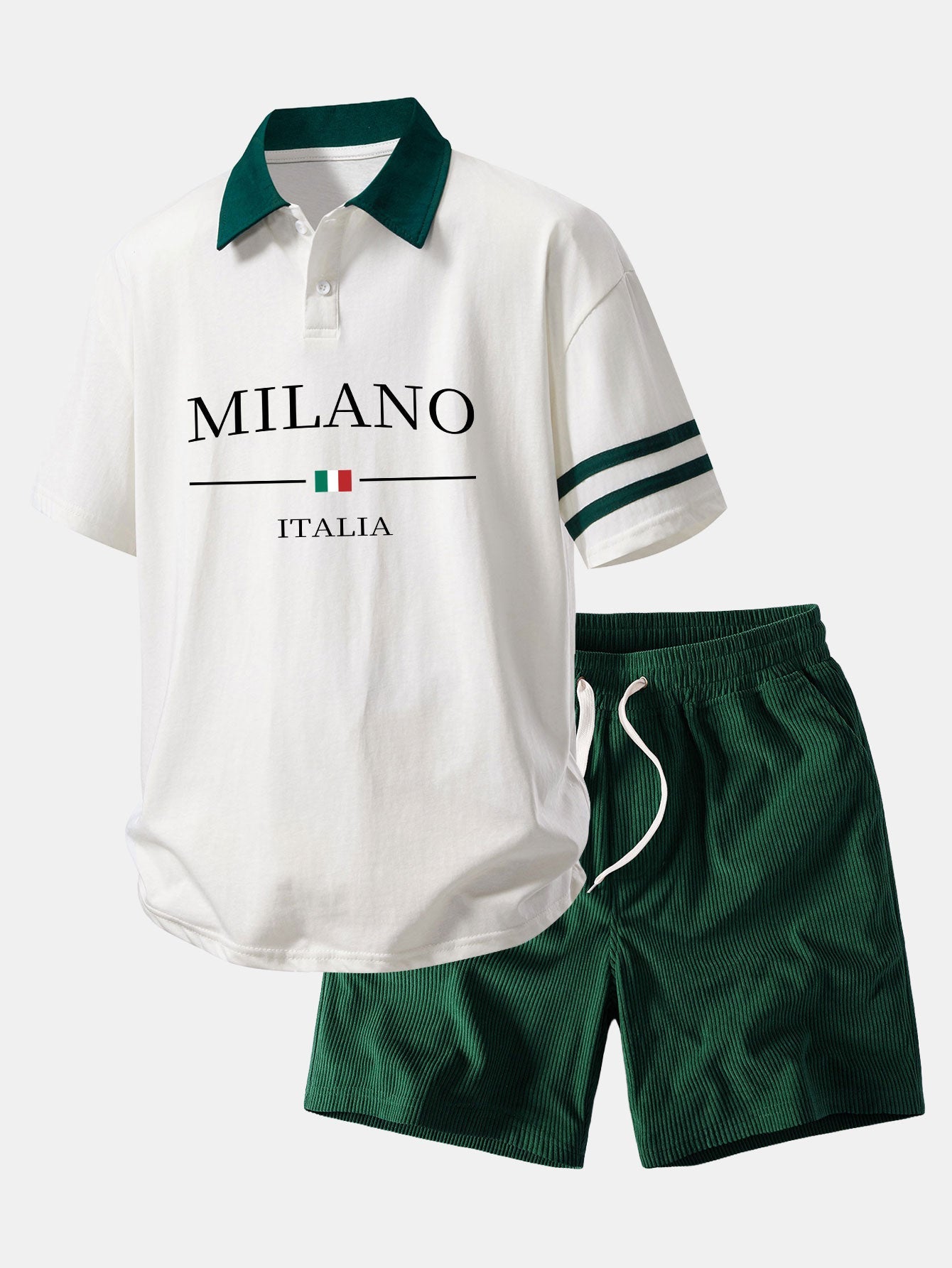Relaxed Fit Milano Print Kontrastkragen Polo-Shirt & Corduroy 7" Shorts