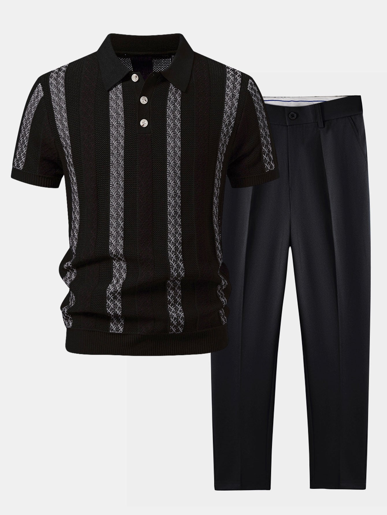 Gestreifter Texturierter Strick-Polo & Slim Fit Tapered Hose