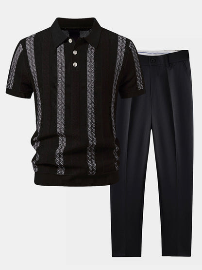 Gestreifter Texturierter Strick-Polo & Slim Fit Tapered Hose