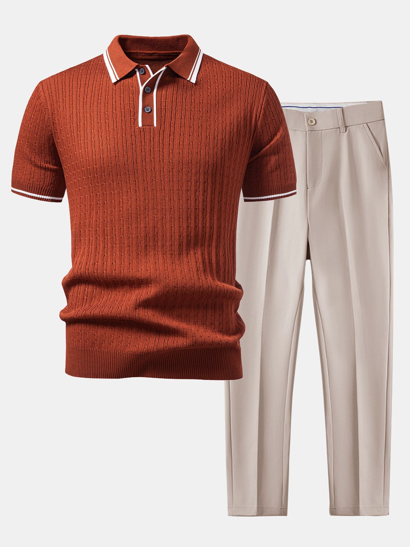 Kontrastbesatz Gedrehtes Jacquard Strick Polo & Slim Fit Tapered Hose