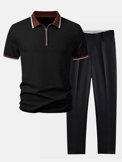 Kontrastbesatz Reißverschluss Polo & Slim Fit Tapered Hose