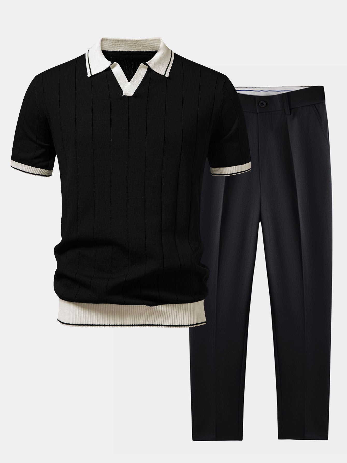 Kontrastbesatz Ribbed Johnny Kragen Strick Polo & Slim Fit Tapered Hose