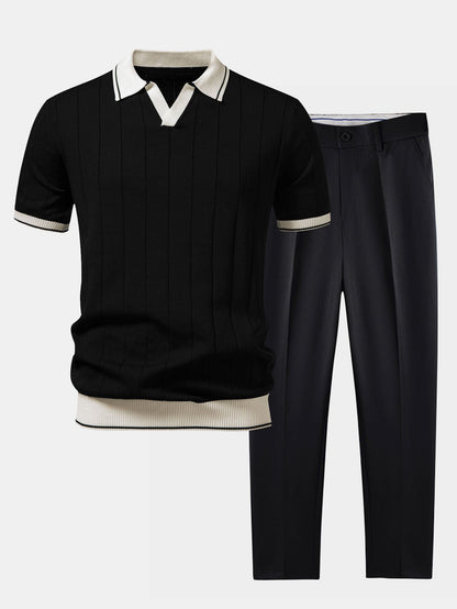 Kontrastbesatz Ribbed Johnny Kragen Strick Polo & Slim Fit Tapered Hose
