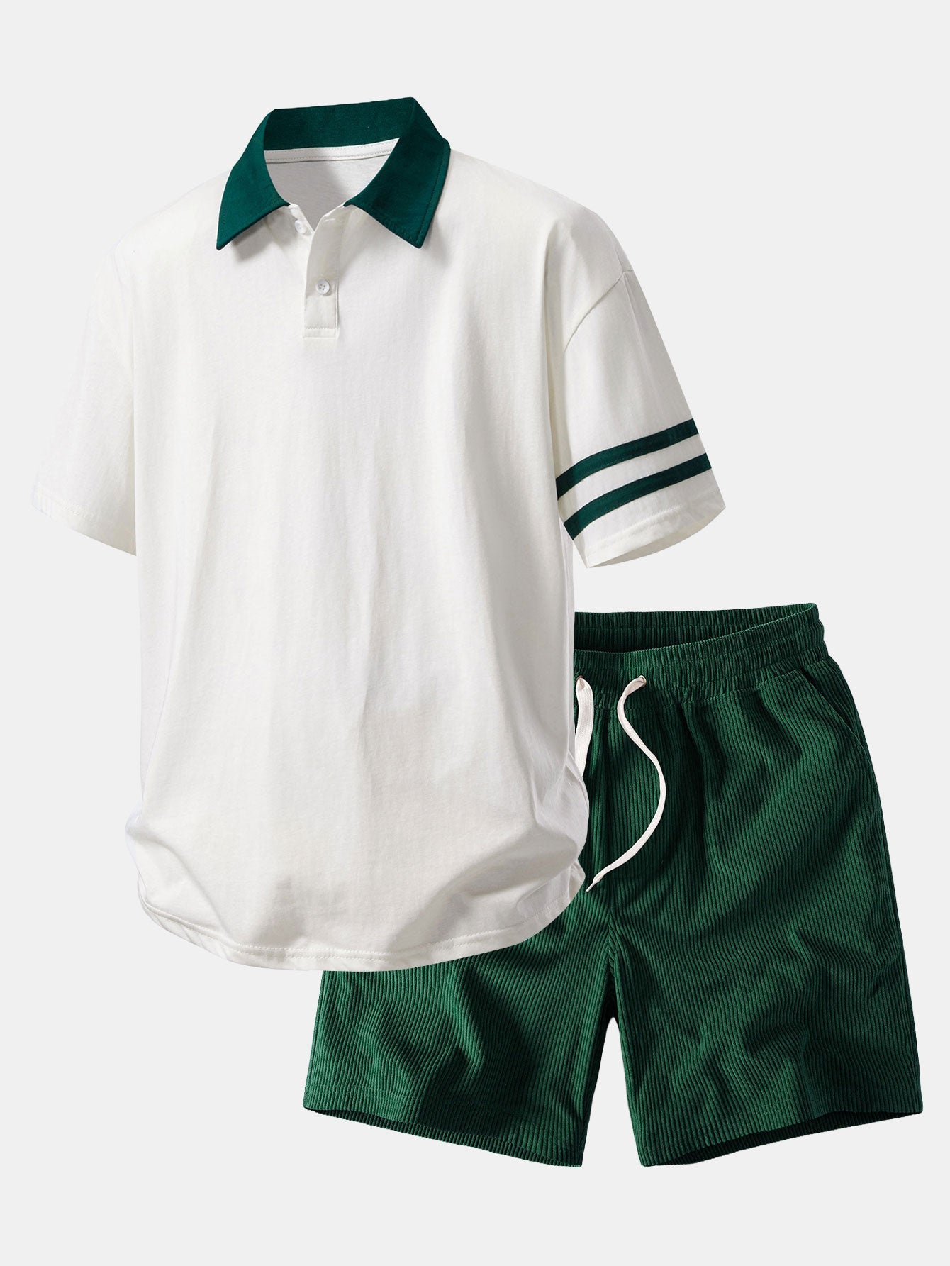 Relaxed Fit Polo-Shirt mit Kontrastkragen & Cordshorts 7"