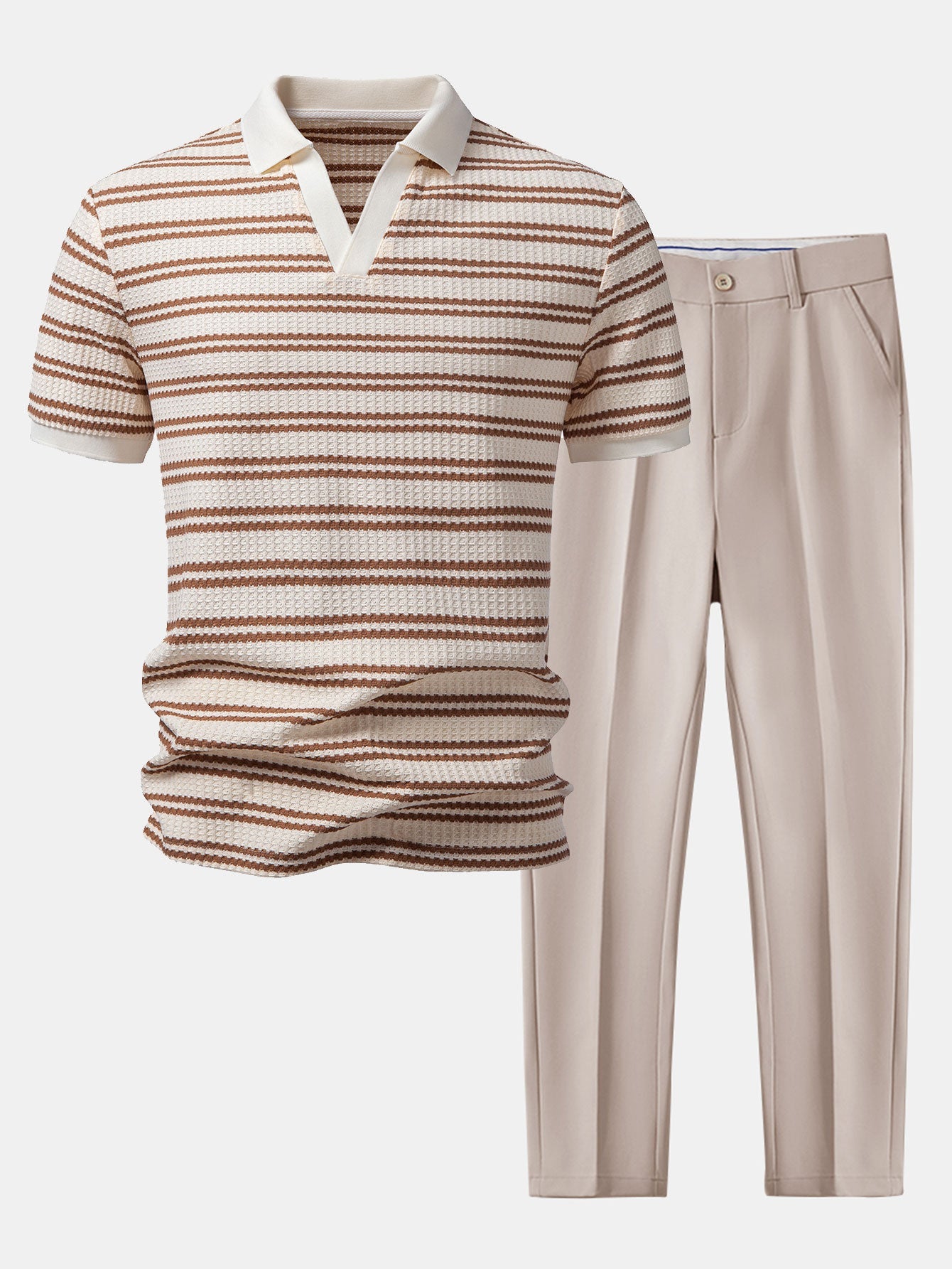 Streifen Waffel Johnny Kragen Polo & Slim Fit Schmal geschnittene Hose