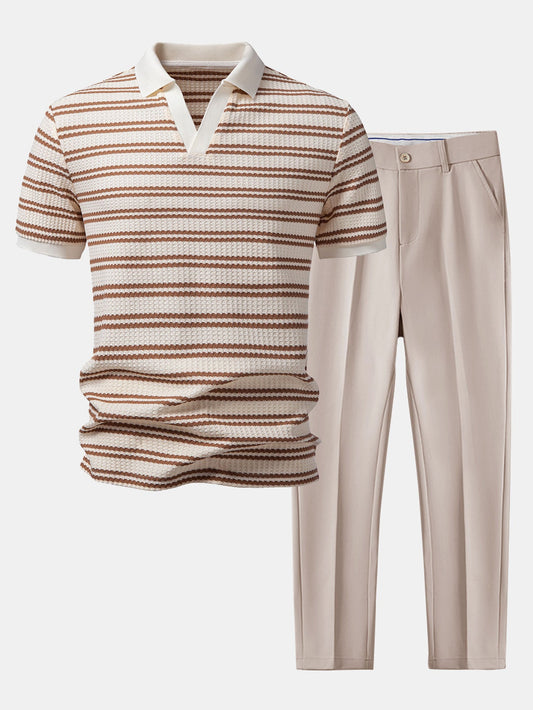 Streifen Waffel Johnny Kragen Polo & Slim Fit Schmal geschnittene Hose