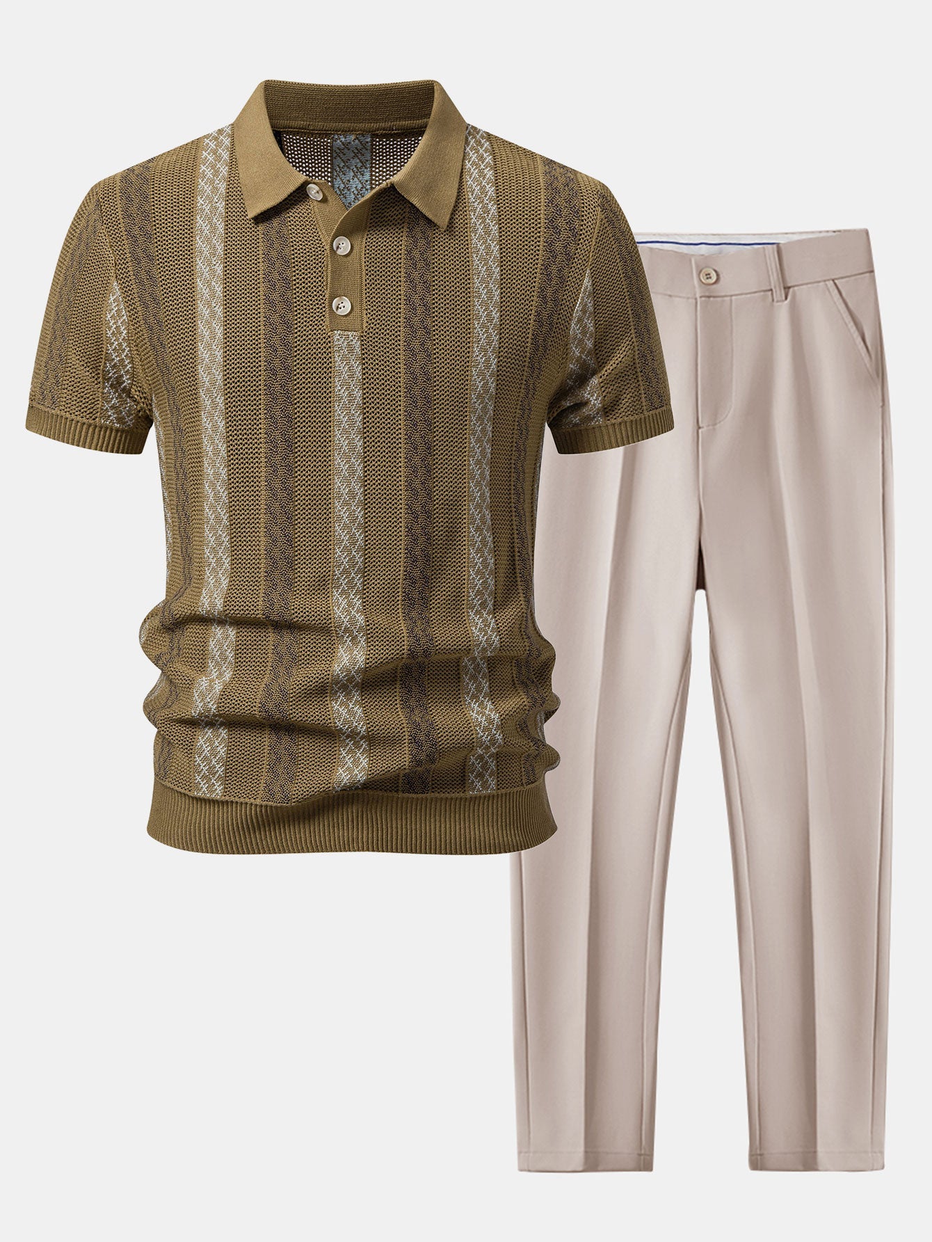Gestreifter Texturierter Strick-Polo & Slim Fit Tapered Hose