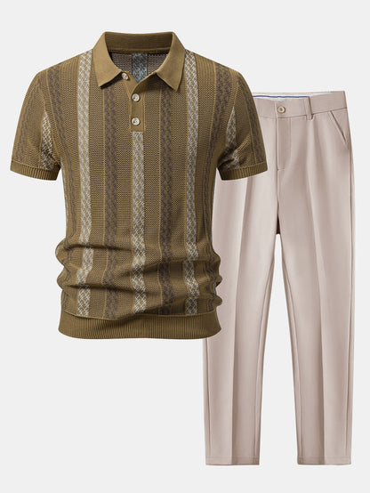 Gestreifter Texturierter Strick-Polo & Slim Fit Tapered Hose