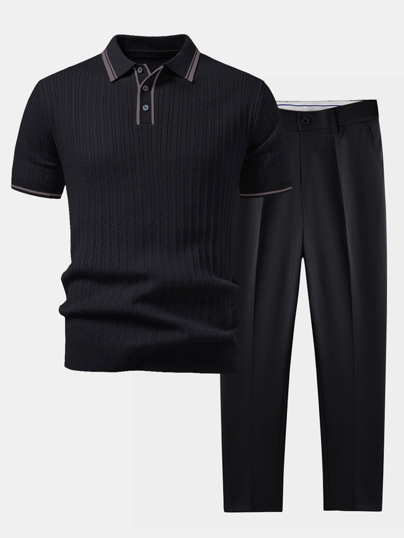 Kontrastbesatz Gedrehtes Jacquard Strick Polo & Slim Fit Tapered Hose