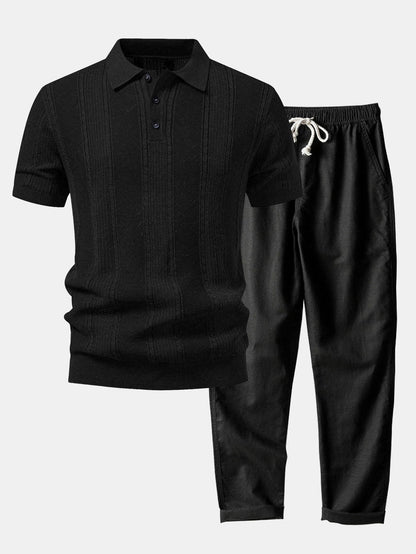 Leinenstrukturiertes Strickpolo & gerade geschnittene Leinenhose