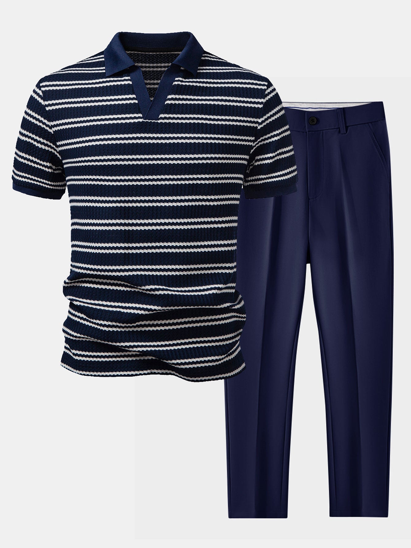 Streifen Waffel Johnny Kragen Polo & Slim Fit Schmal geschnittene Hose