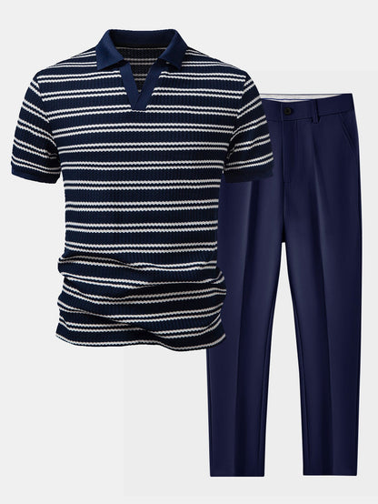 Streifen Waffel Johnny Kragen Polo & Slim Fit Schmal geschnittene Hose