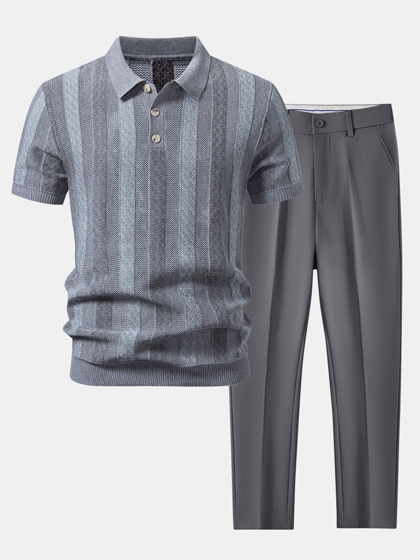 Gestreifter Texturierter Strick-Polo & Slim Fit Tapered Hose