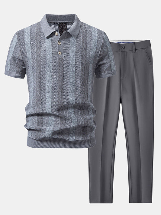 Gestreifter Texturierter Strick-Polo & Slim Fit Tapered Hose