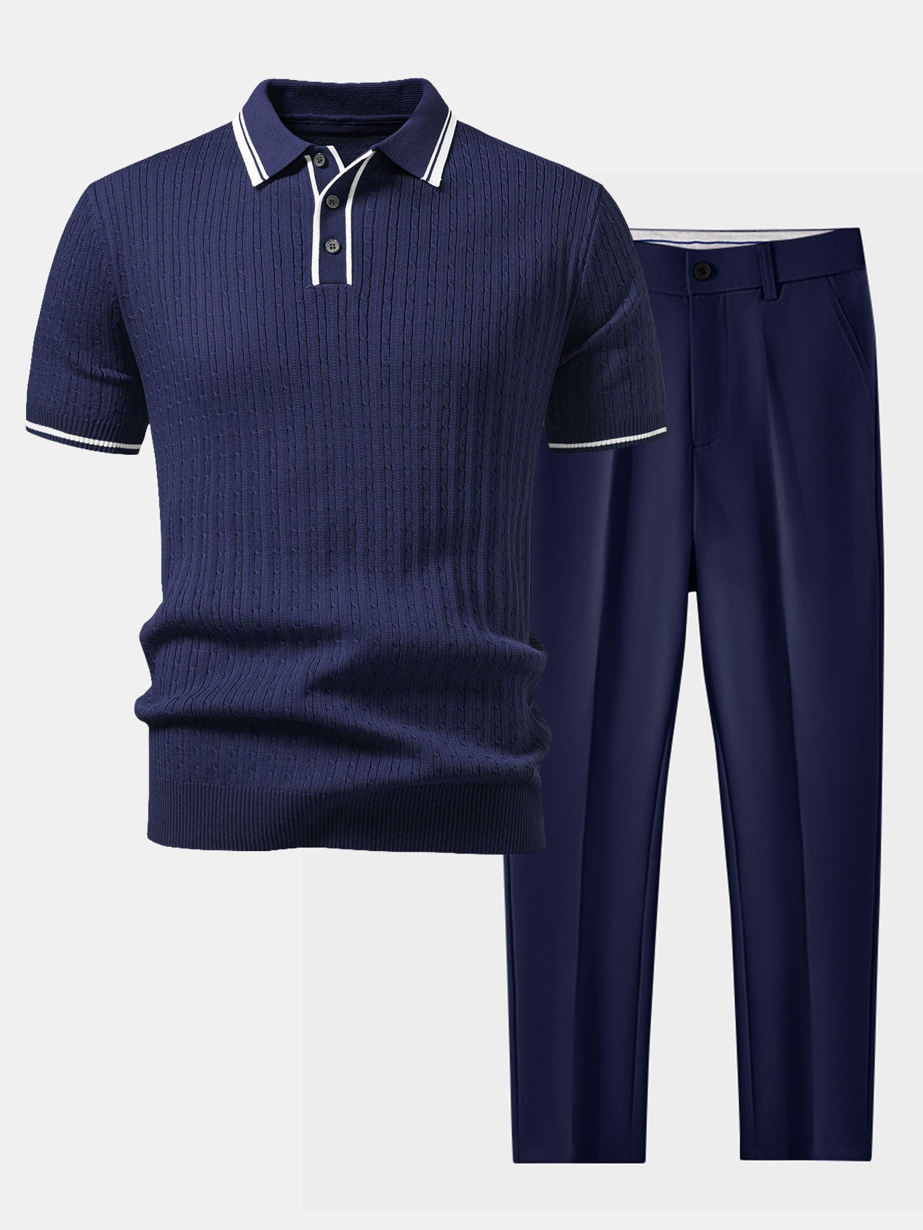 Kontrastbesatz Gedrehtes Jacquard Strick Polo & Slim Fit Tapered Hose