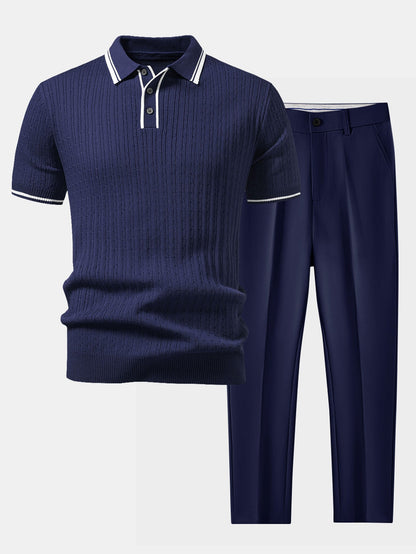 Kontrastbesatz Gedrehtes Jacquard Strick Polo & Slim Fit Tapered Hose