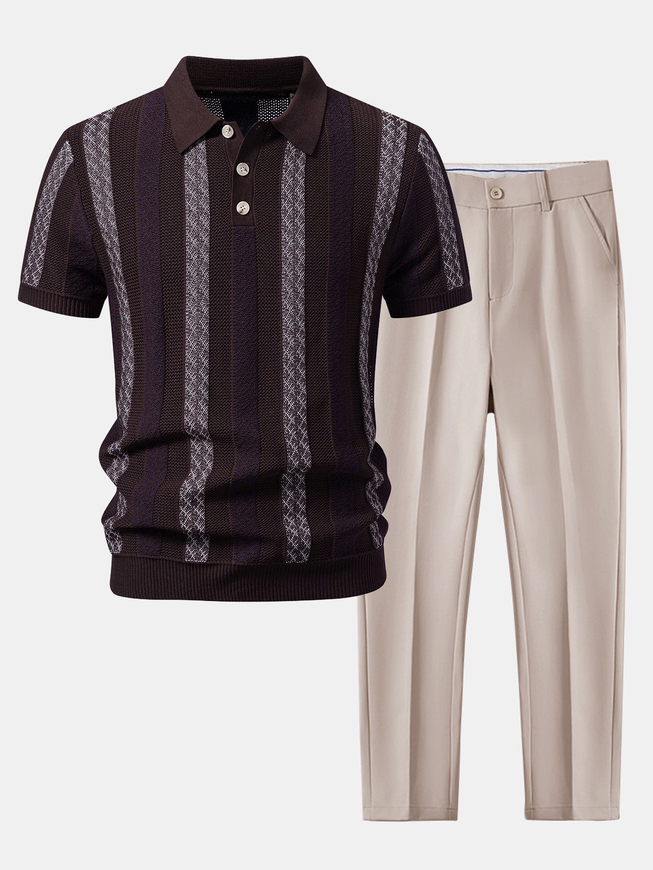 Gestreifter Texturierter Strick-Polo & Slim Fit Tapered Hose