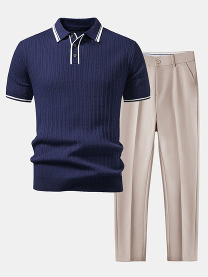 Kontrastbesatz Gedrehtes Jacquard Strick Polo & Slim Fit Tapered Hose