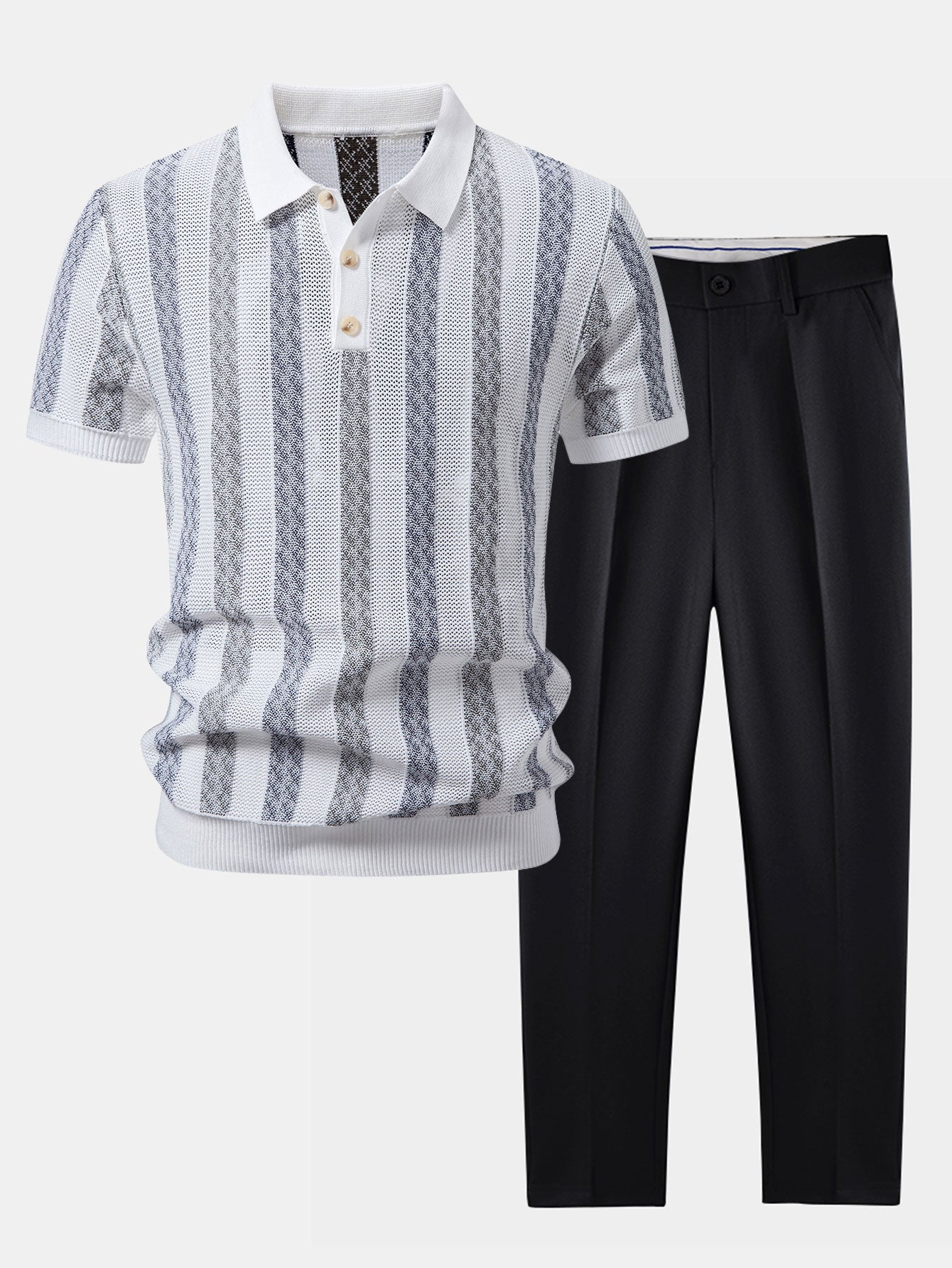 Gestreifter Texturierter Strick-Polo & Slim Fit Tapered Hose