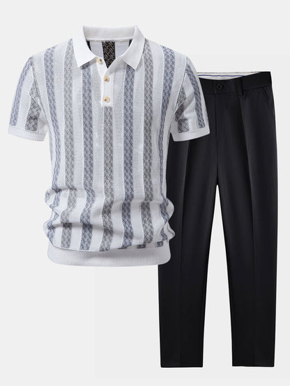 Gestreifter Texturierter Strick-Polo & Slim Fit Tapered Hose