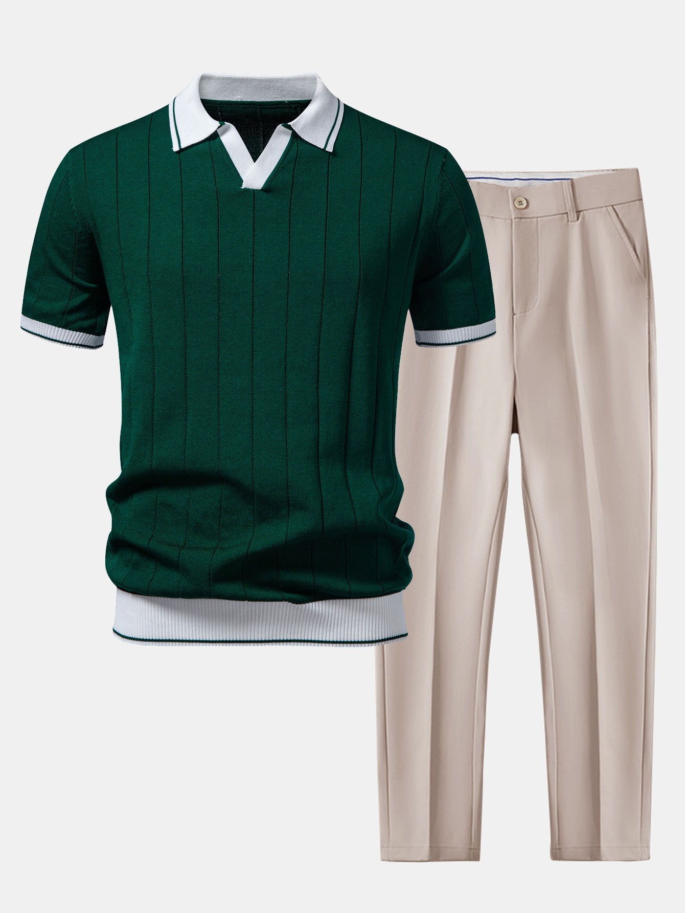 Kontrastbesatz Ribbed Johnny Kragen Strick Polo & Slim Fit Tapered Hose