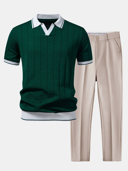Kontrastbesatz Ribbed Johnny Kragen Strick Polo & Slim Fit Tapered Hose