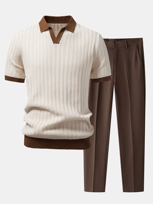 Kontrast Texturiertes Johnny-Kragen Polo & Slim Fit Tapered Hose