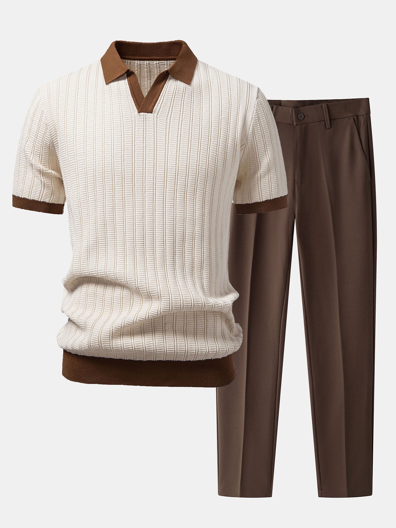 Kontrast Texturiertes Johnny-Kragen Polo & Slim Fit Tapered Hose