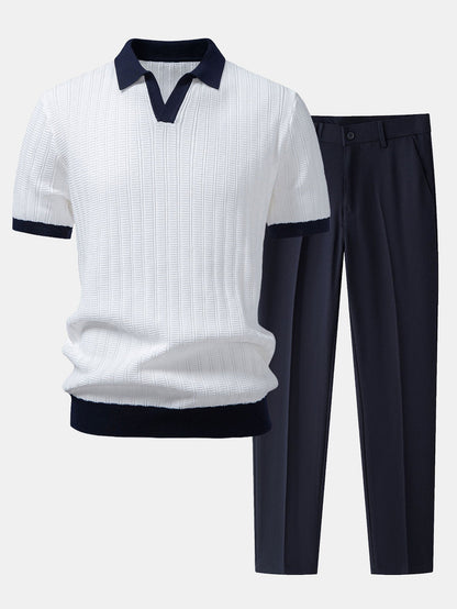 Kontrast Texturiertes Johnny-Kragen Polo & Slim Fit Tapered Hose