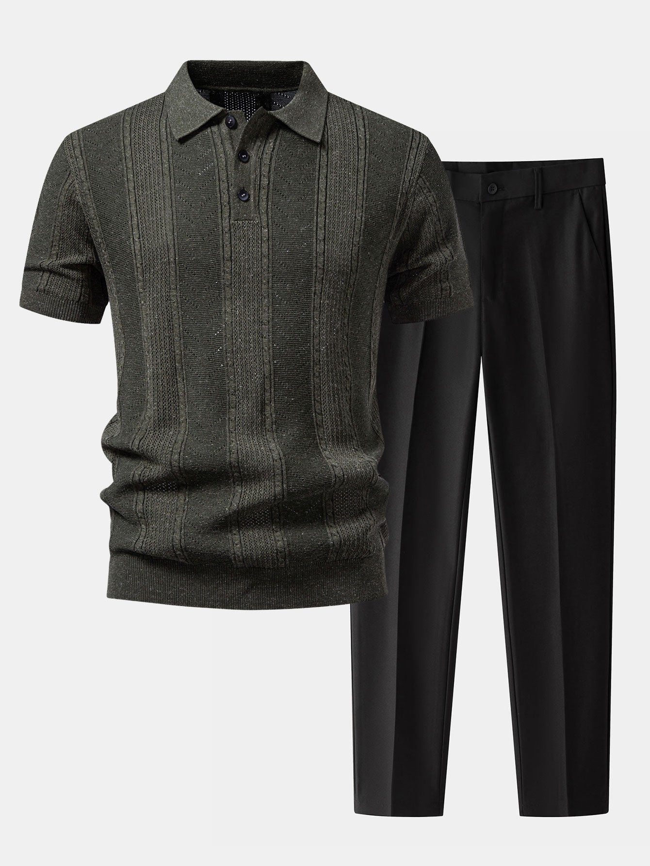 Leinenstrick-Polo & Slim Fit tapered Hose
