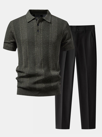 Leinenstrick-Polo & Slim Fit tapered Hose