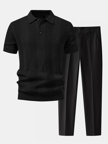 Leinenstrick-Polo & Slim Fit tapered Hose