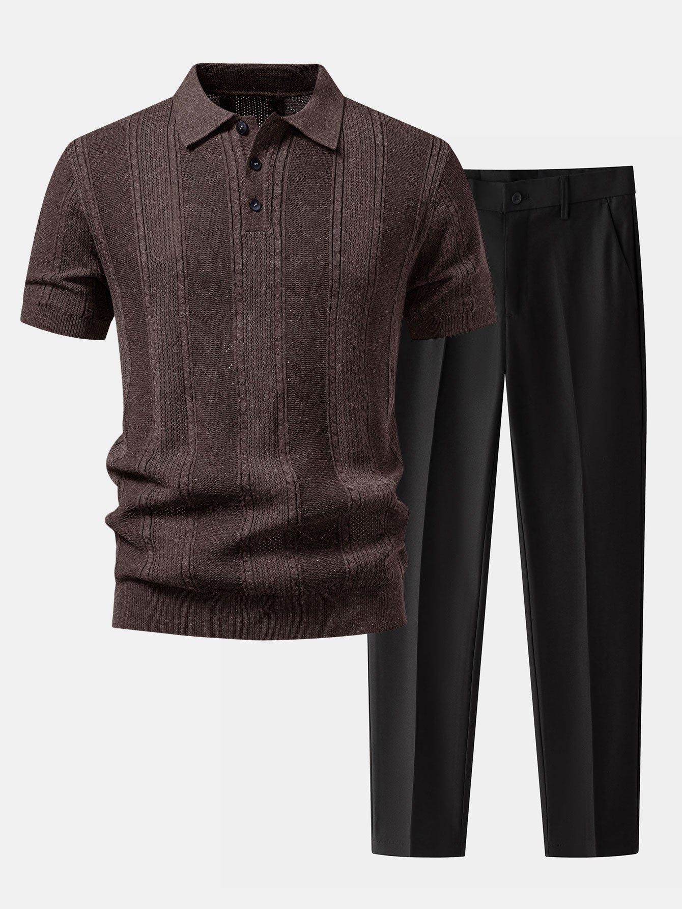 Leinenstrick-Polo & Slim Fit tapered Hose