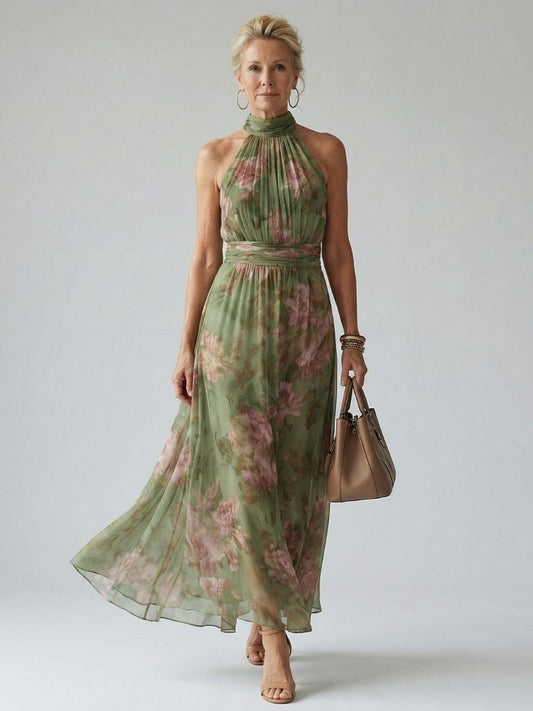 Mirelle | Gerafftes Halter-Midi-Kleid