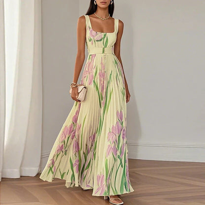 LYRA | Elegantes Blumenkleid Maxi mit schmeichelhaftem Falten-Silhouette