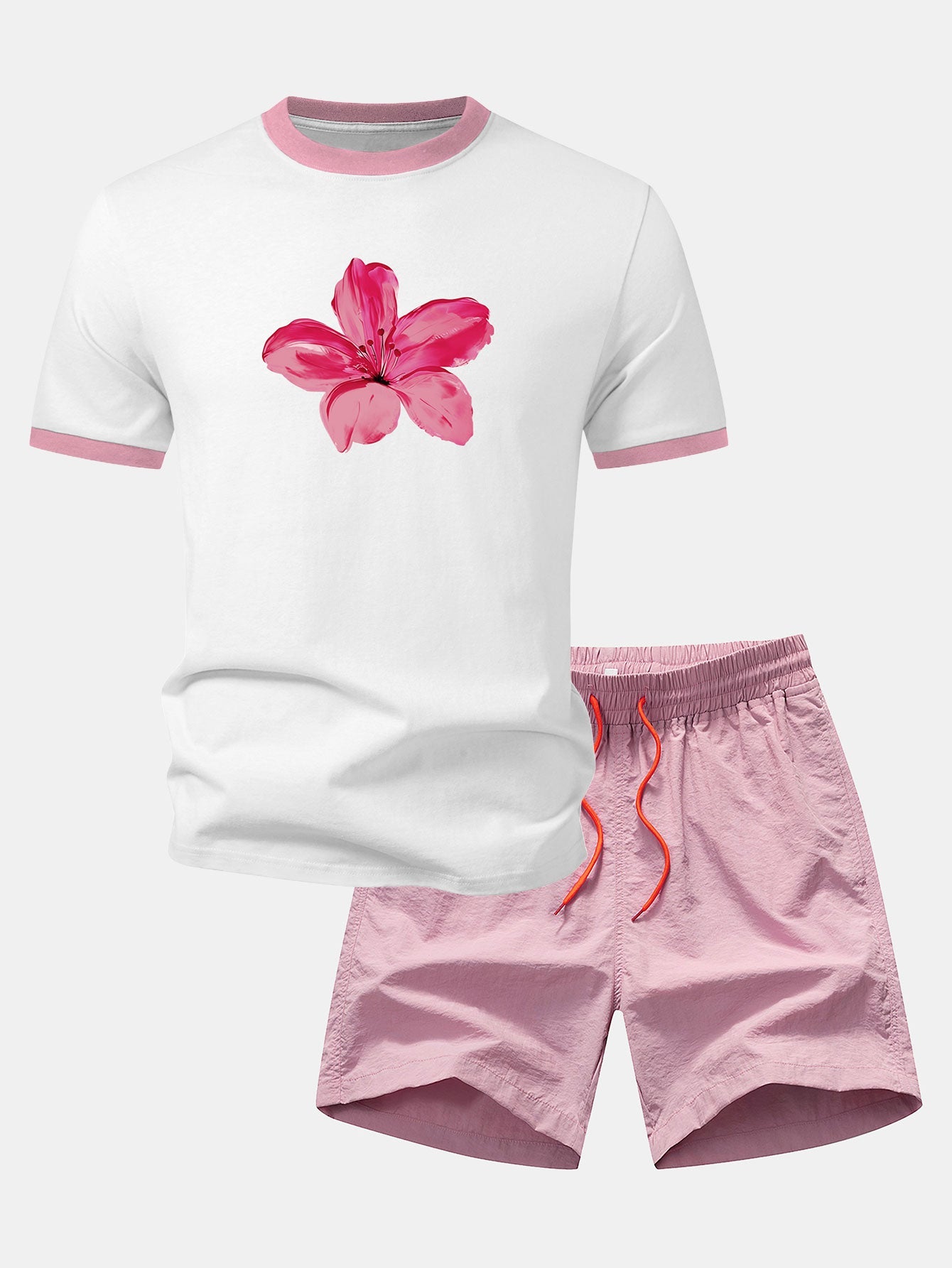 Aquarell Hibiskus Druck Kontrast Ringer T-Shirt & Schwimmshorts