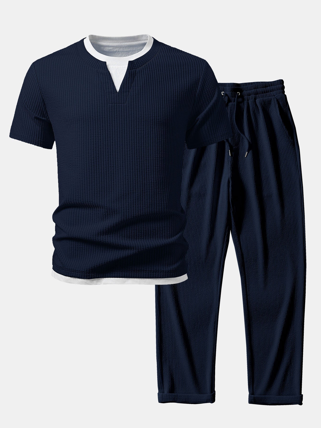 2 in 1 Ripp-Notch-Kragen T-Shirt & gerade Ripp-Hosen
