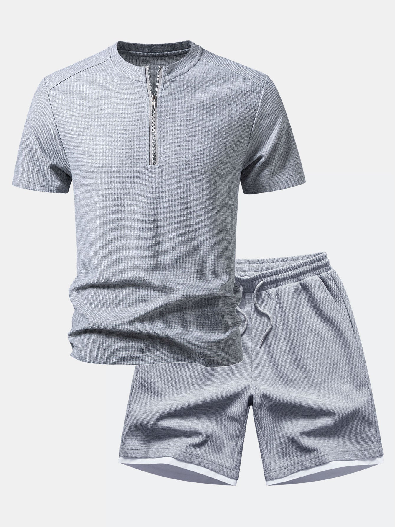 Waffel Viertel Reißverschluss T-Shirt & 2-in-1 Waffel 7″ Shorts