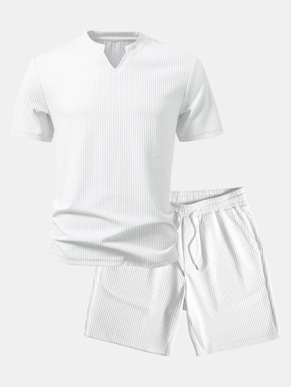 Muscle Fit Rippkragen T-Shirt & Rippdrawstring 7" Shorts