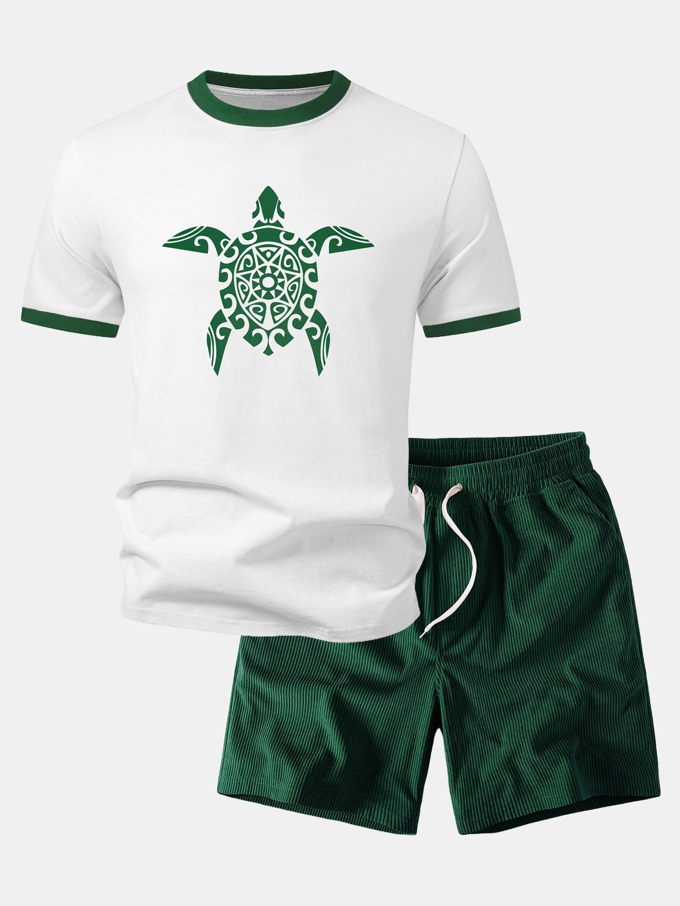 Seekü turtle Print Kontrast Ringer T-Shirt & Corduroy 7" Shorts