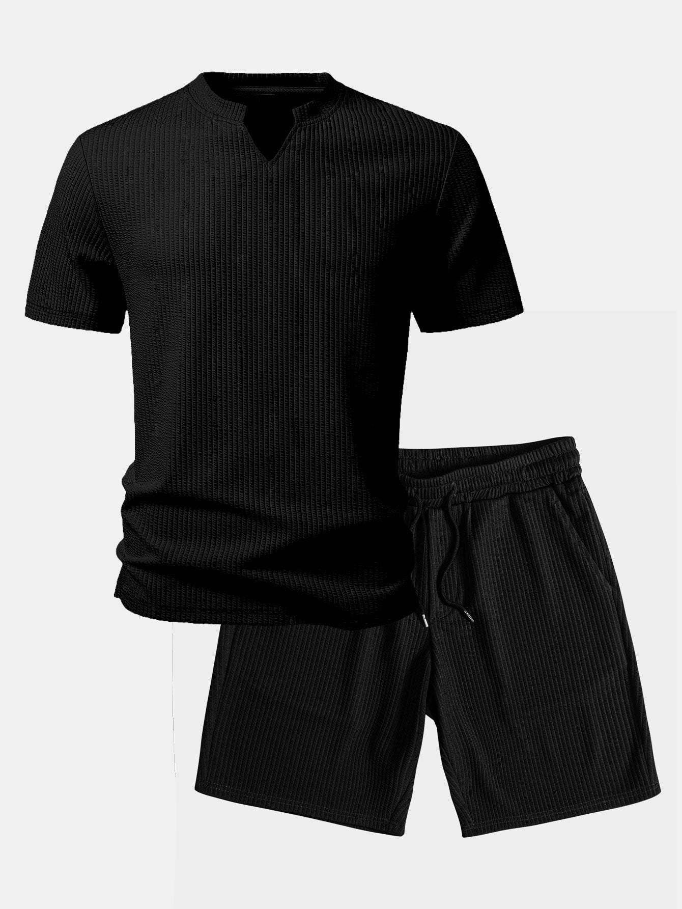 Muscle Fit Rippkragen T-Shirt & Rippdrawstring 7" Shorts