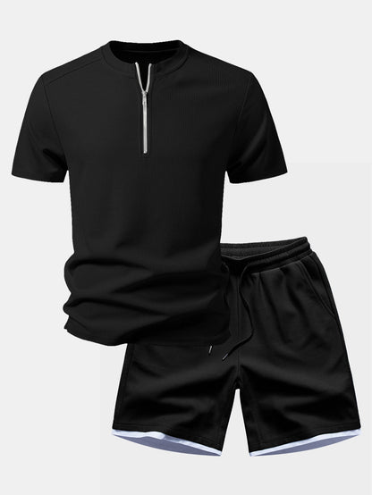 Waffel Viertel Reißverschluss T-Shirt & 2-in-1 Waffel 7″ Shorts