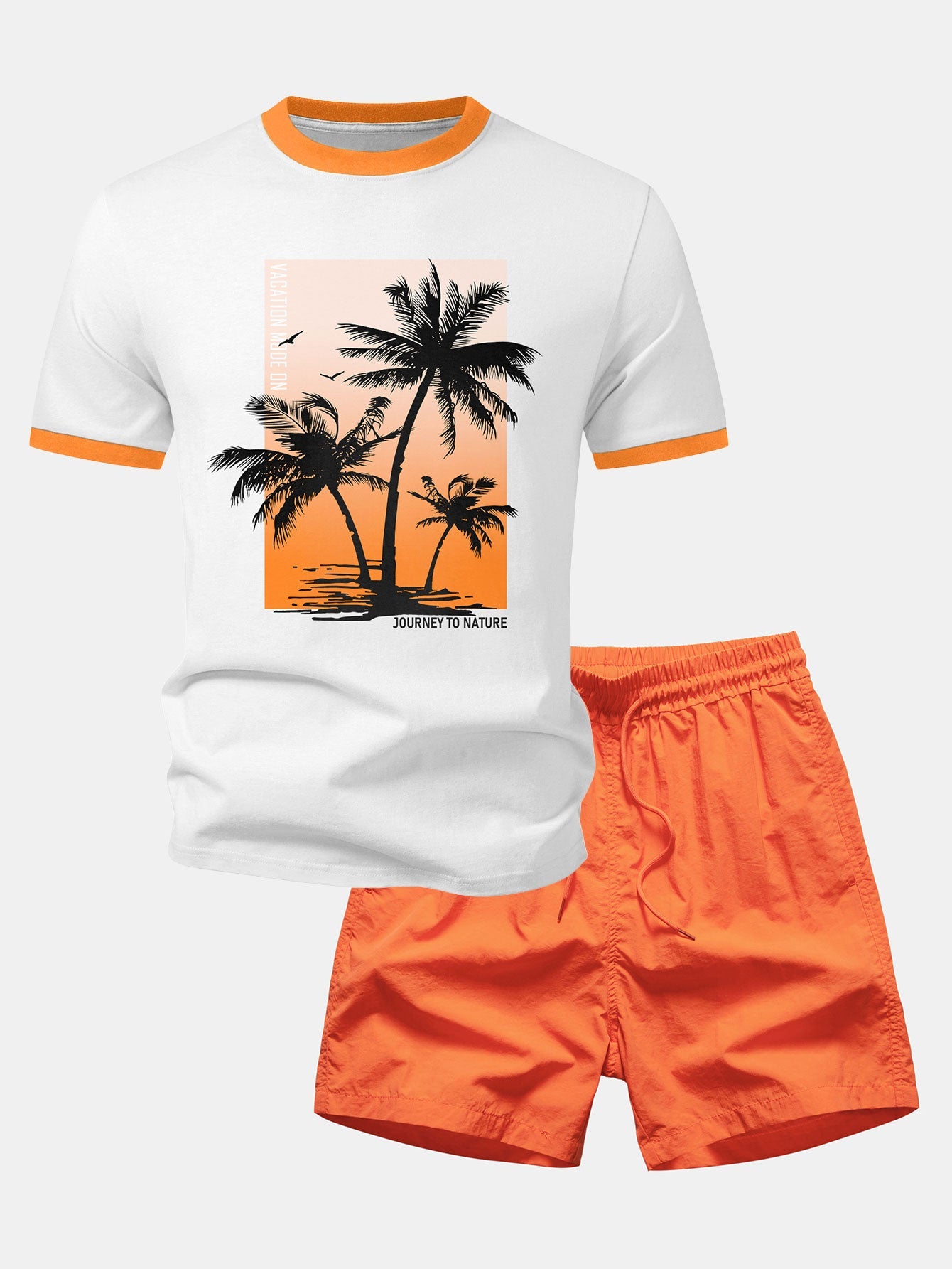 Palmbaum-Print Kontrast Ringer T-Shirt & Schwimmshorts